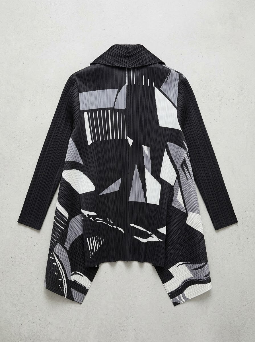 Jemma printed pleated jacket in grey, back product view