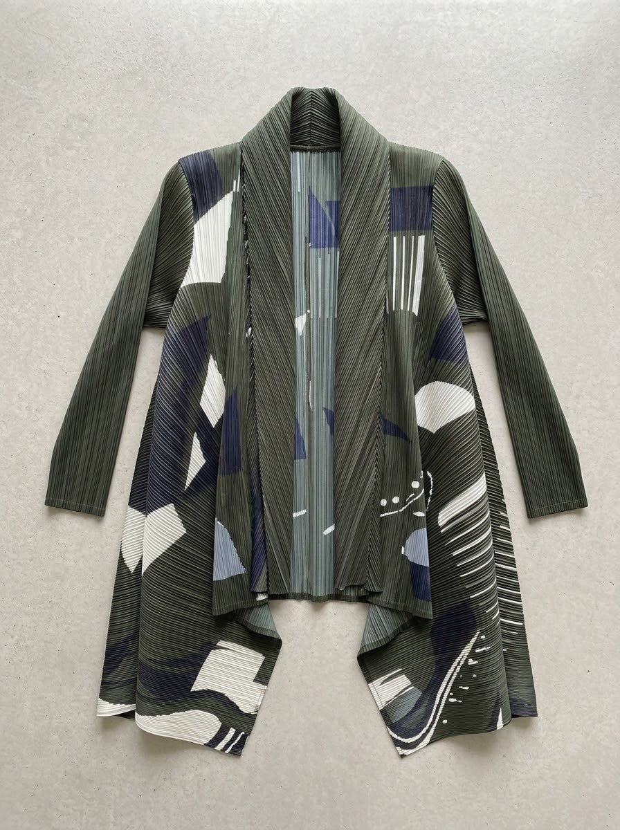 Jemma printed pleated jacket in khaki, front product view