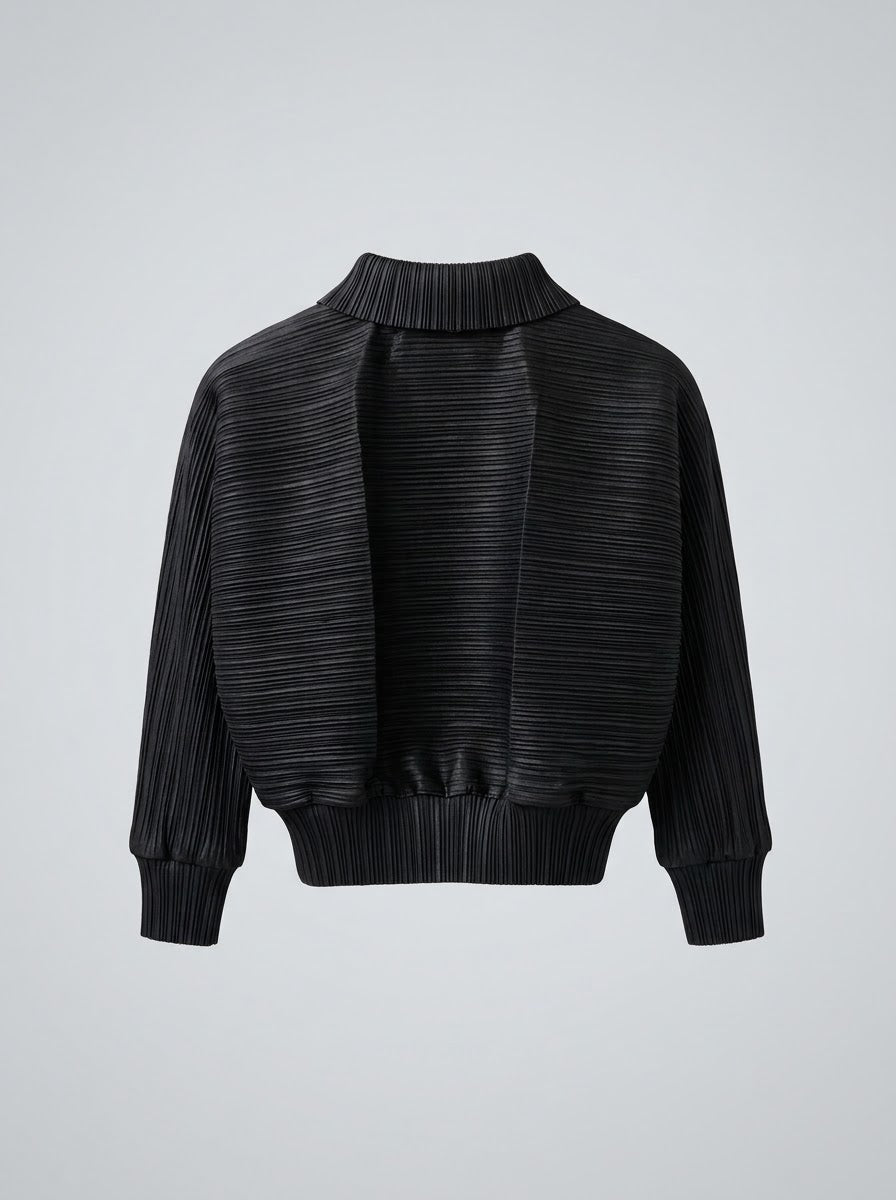 Joanne plain pleated jacket in black, back product view