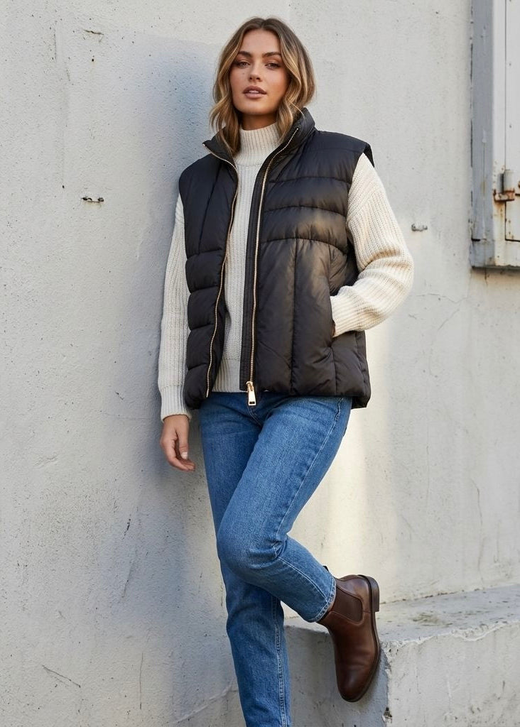 Maddie black 50 / 50 knit and quilt gilet0
