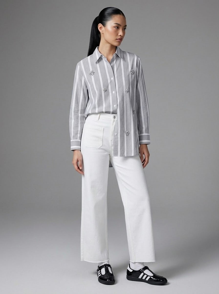 Eliane - Diamante striped shirt