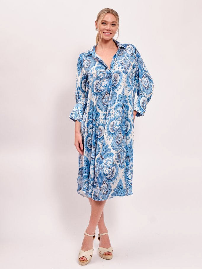 Ramene - Blue paisley printed satin dress