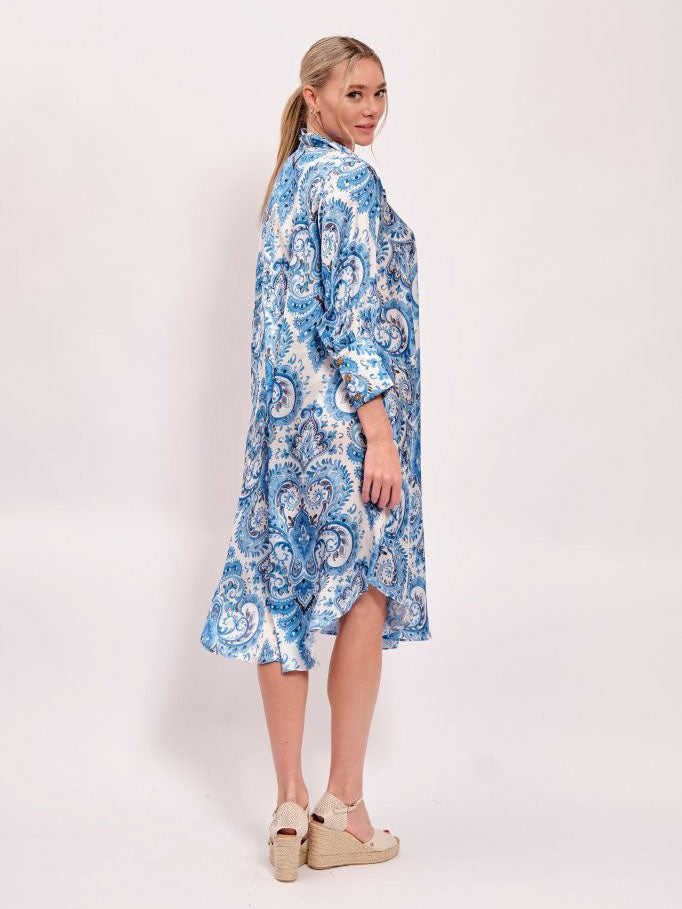 Ramene - Blue paisley printed satin dress