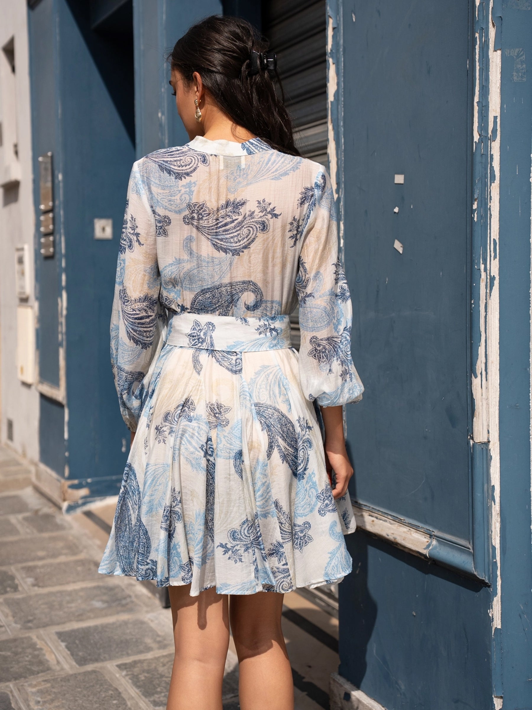 Lottie blue paisley silk blend skater dress