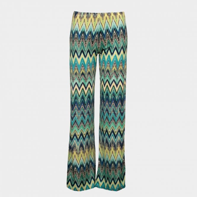 Guax french jersey blue/green printed palazzo trouser