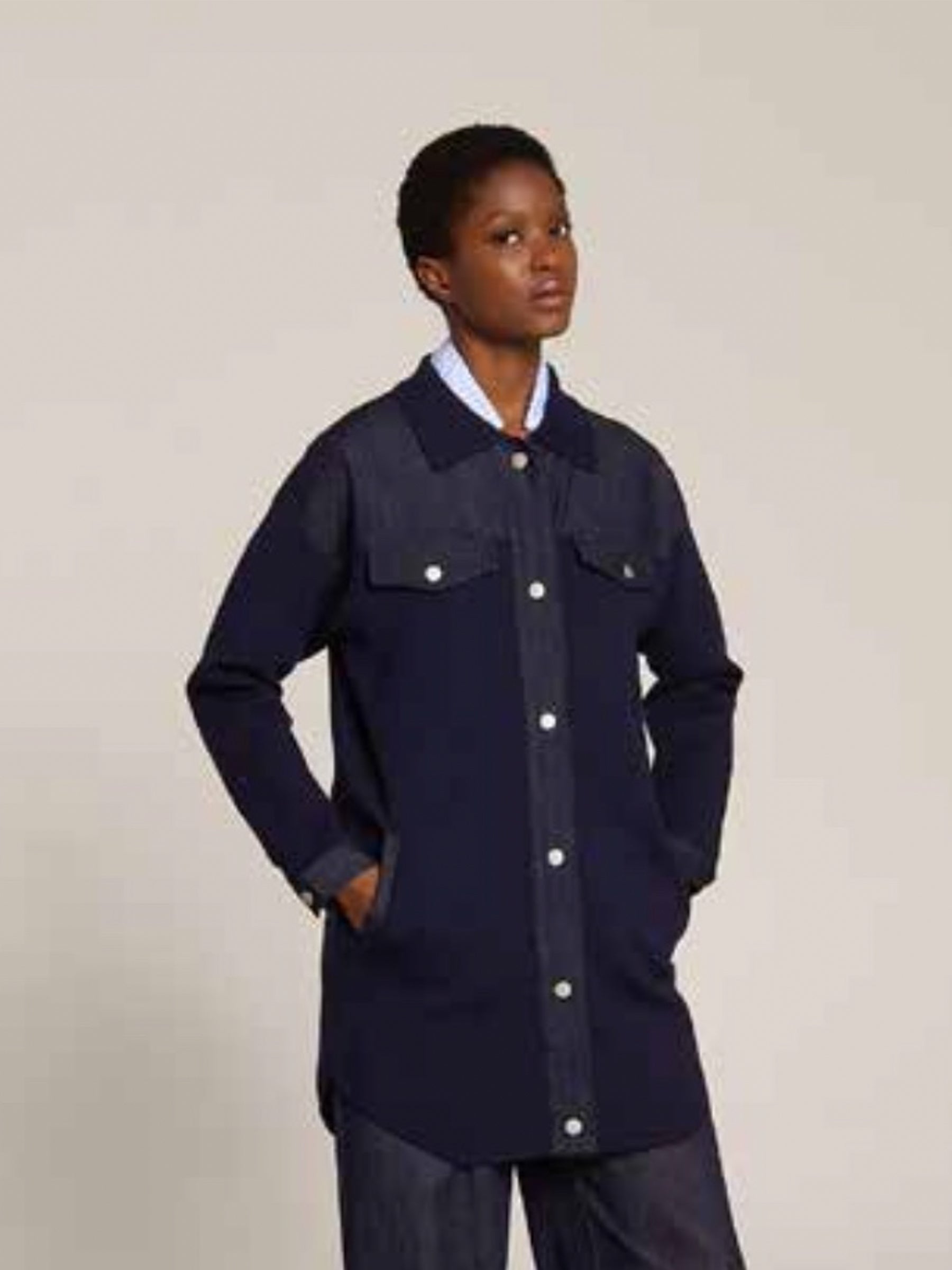 Macy - Denim trim knitted jacket