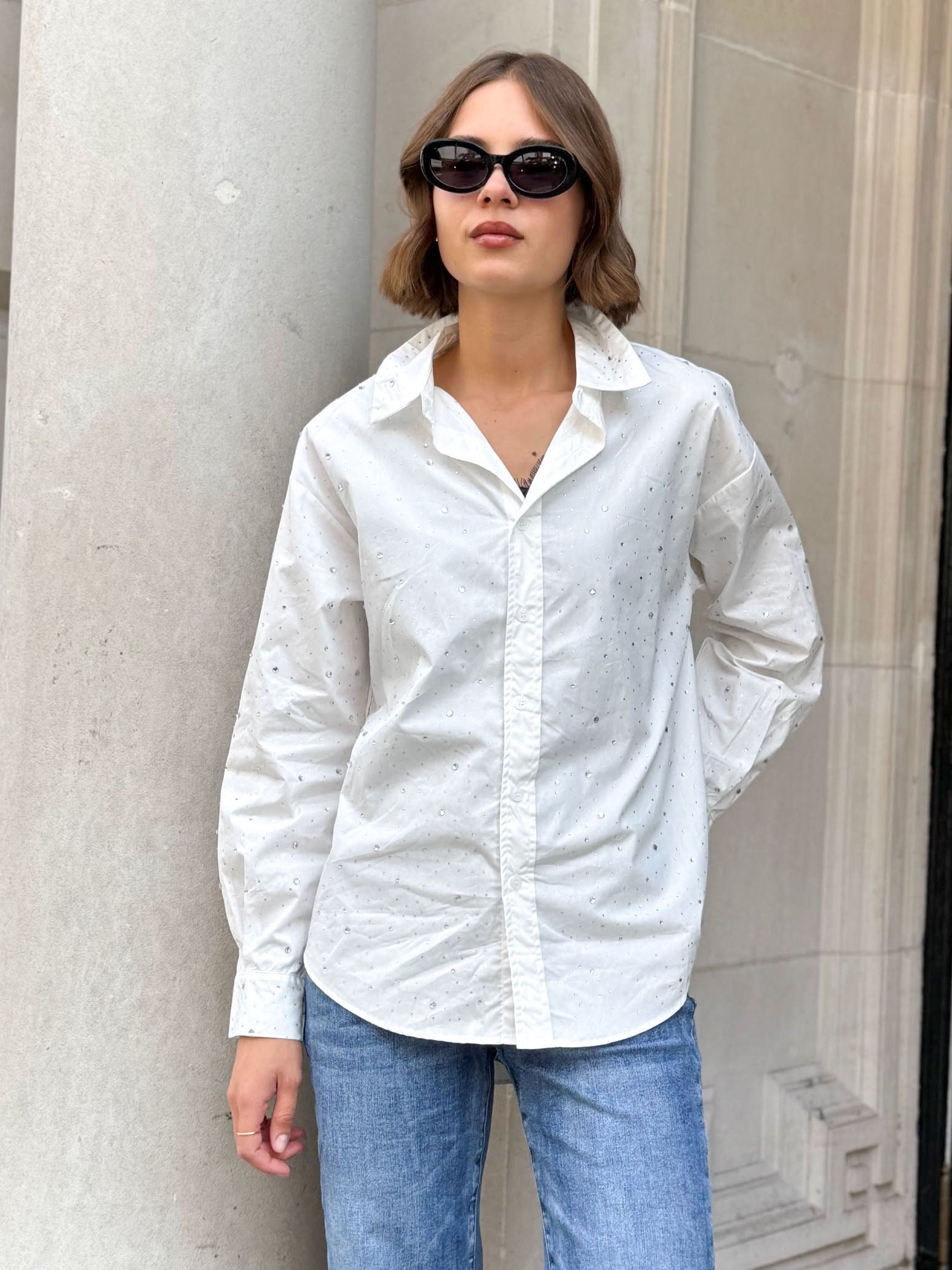 Kurbi -  Diamante plain cotton shirt