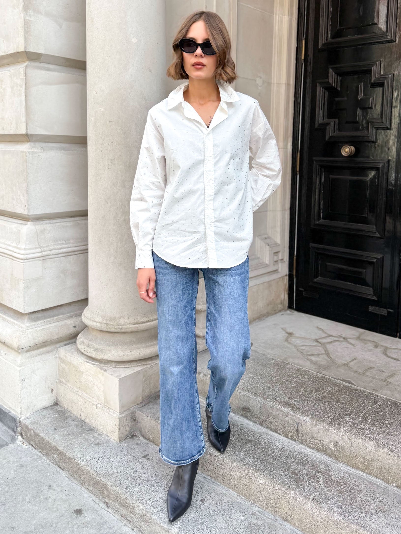 Kurbi -  Diamante plain cotton shirt