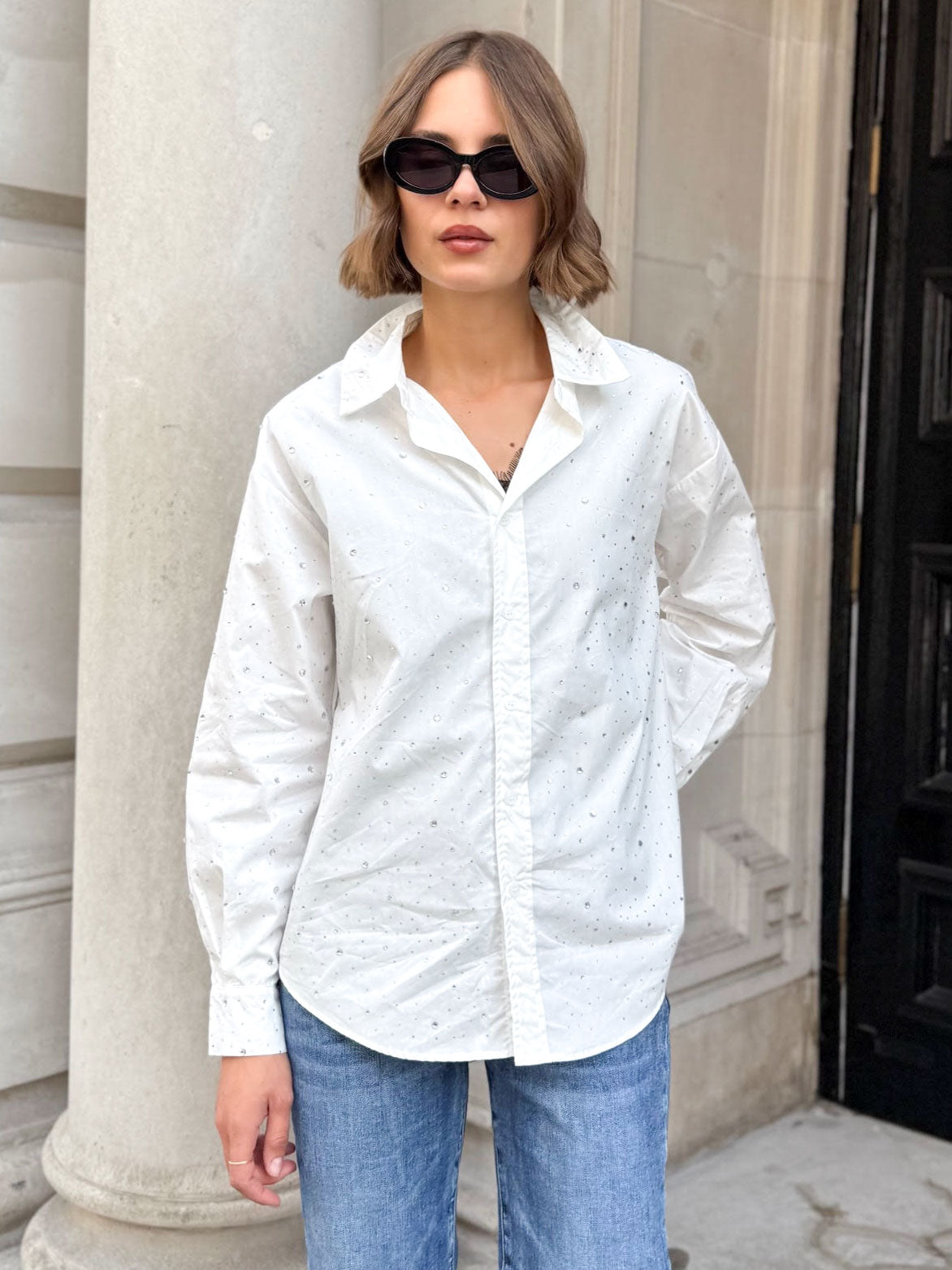 Kurbi -  Diamante plain cotton shirt