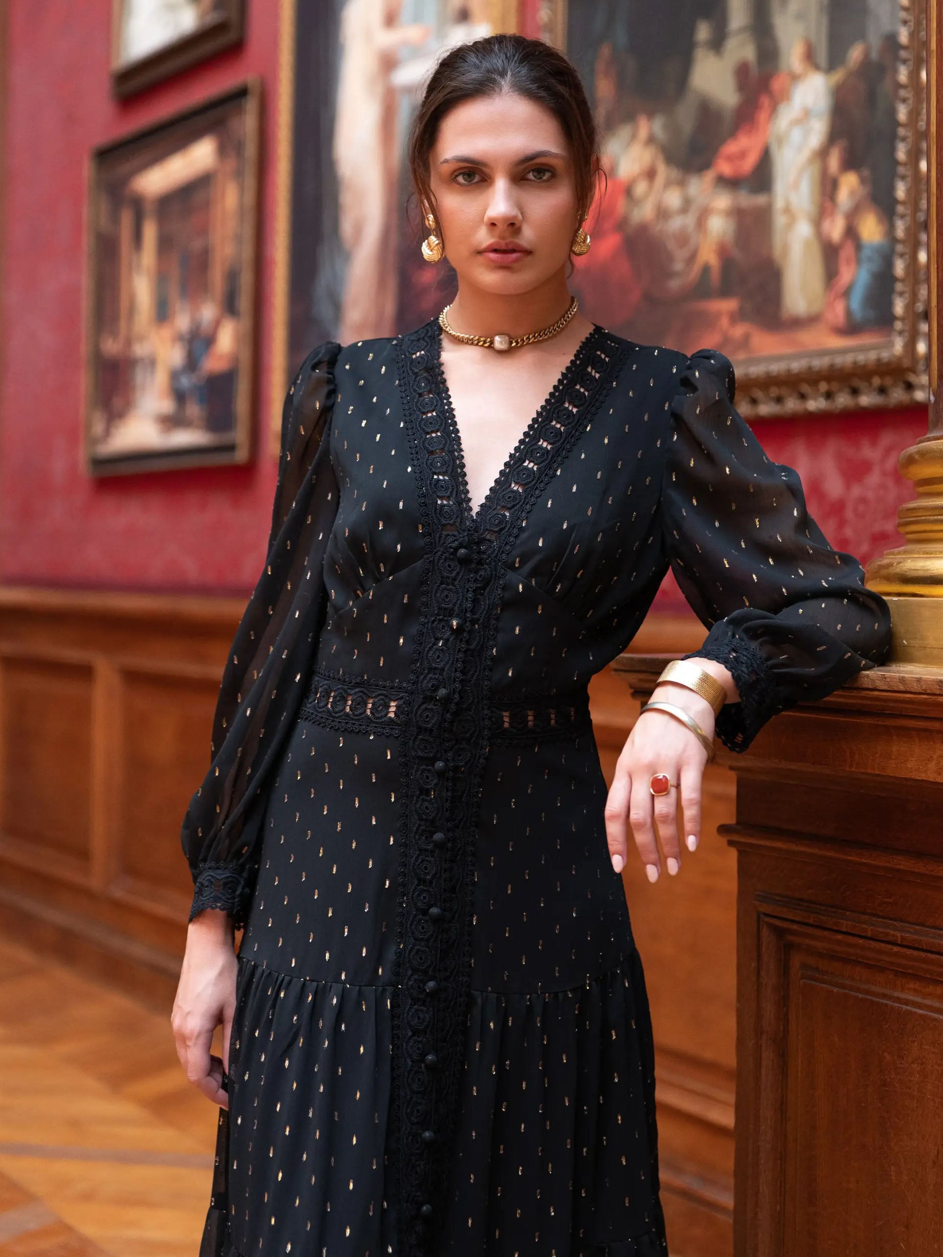 Elisa - Crochet trim maxi dress