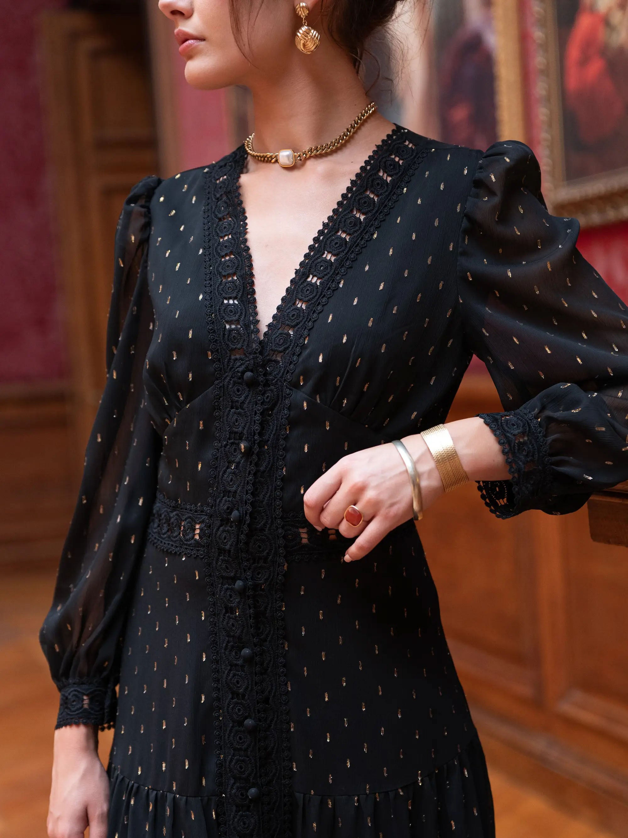 Elisa - Crochet trim maxi dress