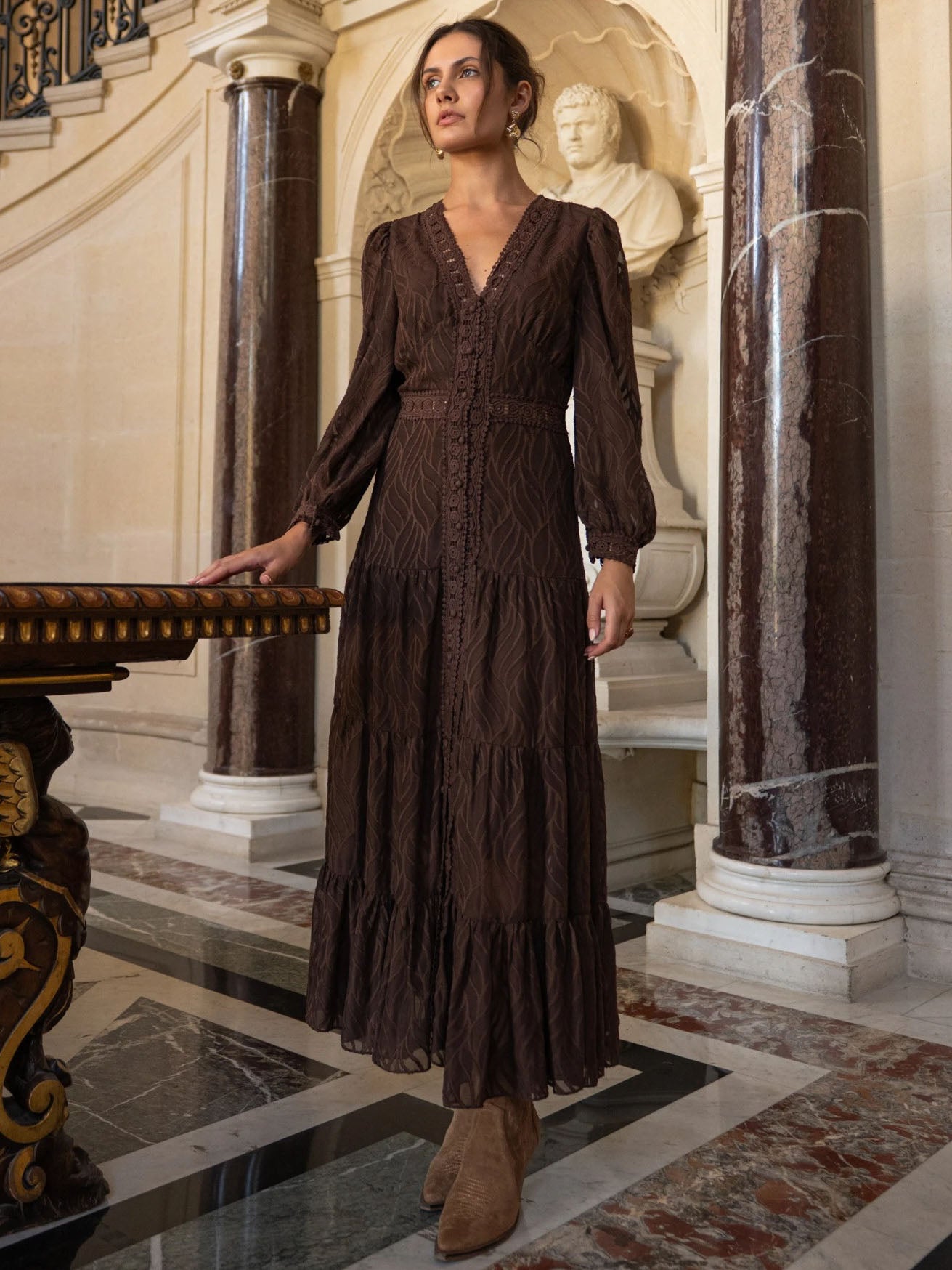 Elisa - Crochet trim maxi dress