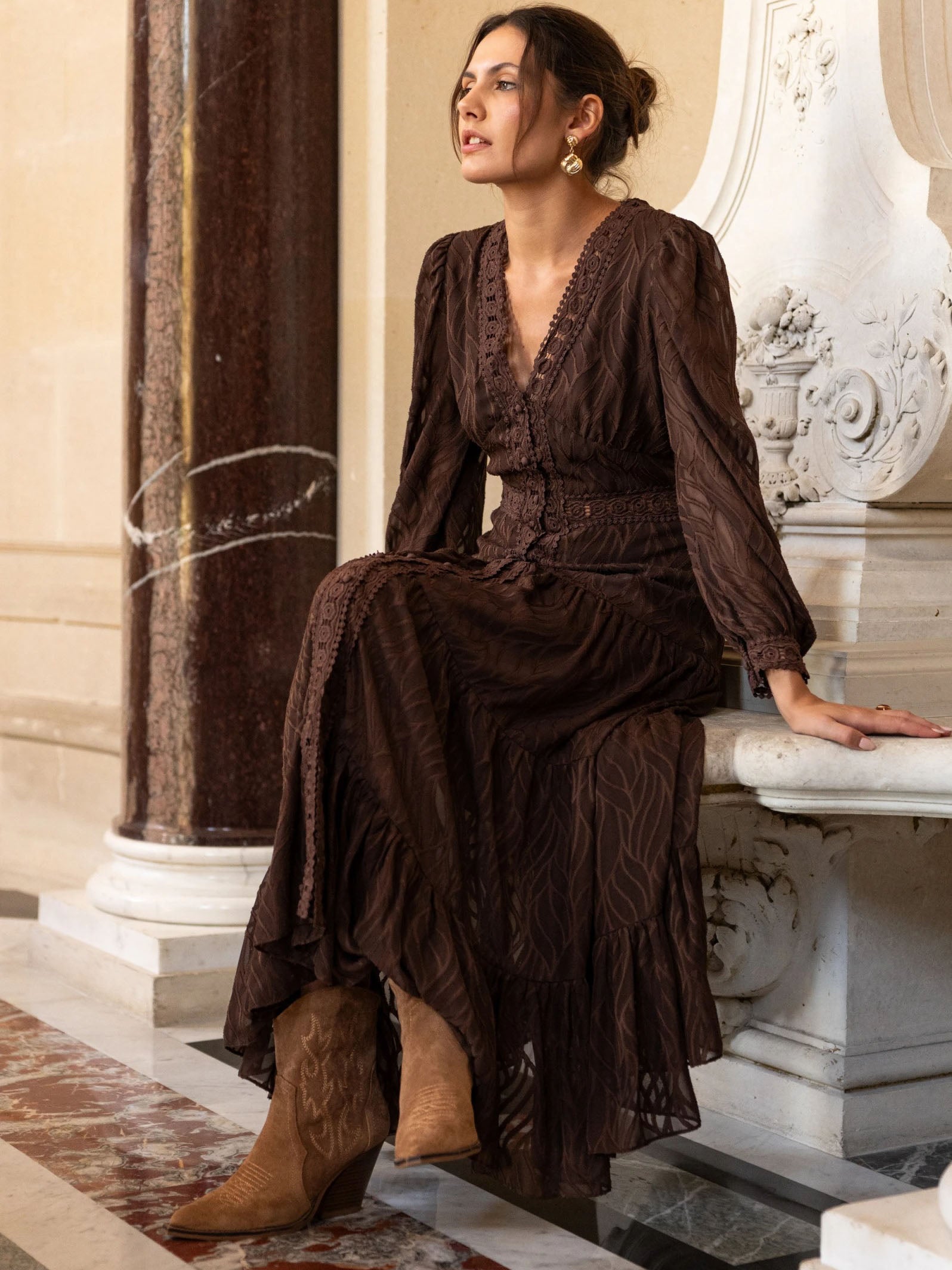 Elisa - Crochet trim maxi dress