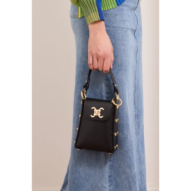 Celina black cc clasp leather cross body bag