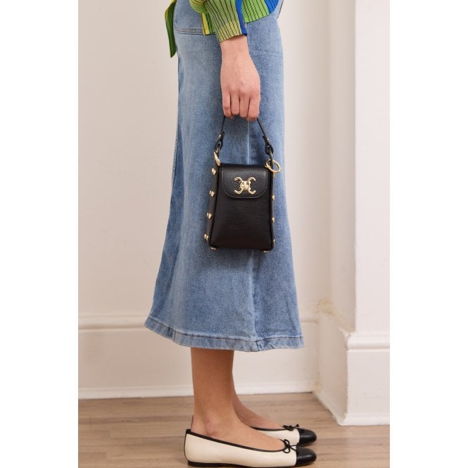 Celina black cc clasp leather cross body bag