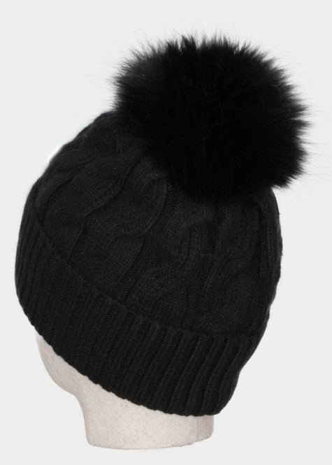 Connie black cashmere blend cable knit bobble hat