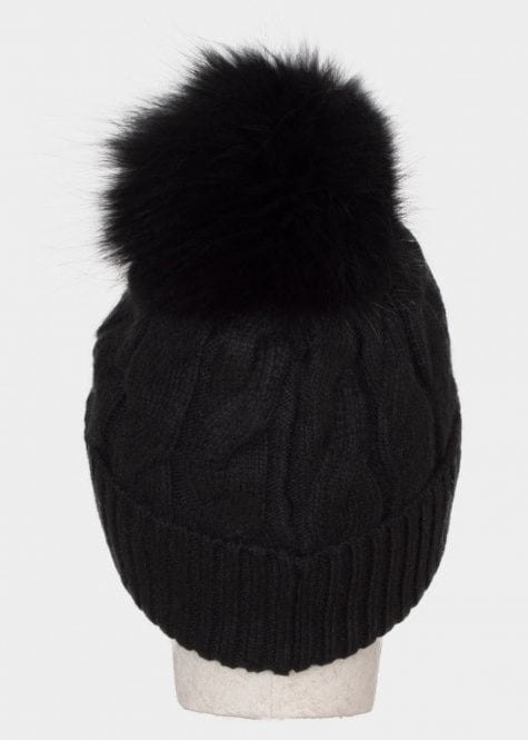 Connie black cashmere blend cable knit bobble hat