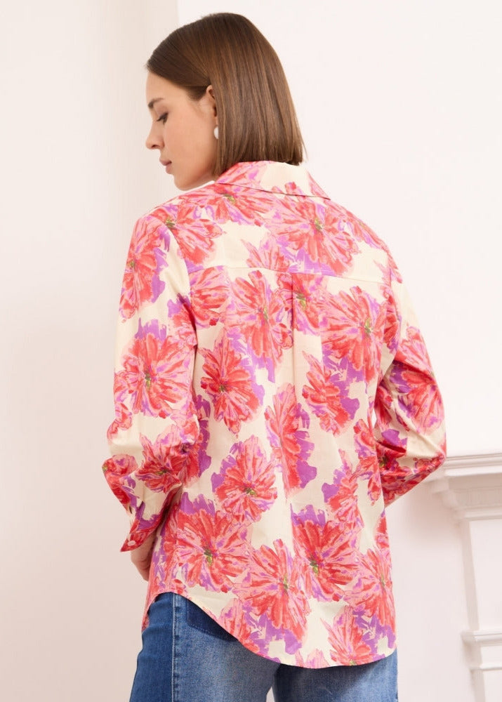 Dominica red floral cotton fitted shirt