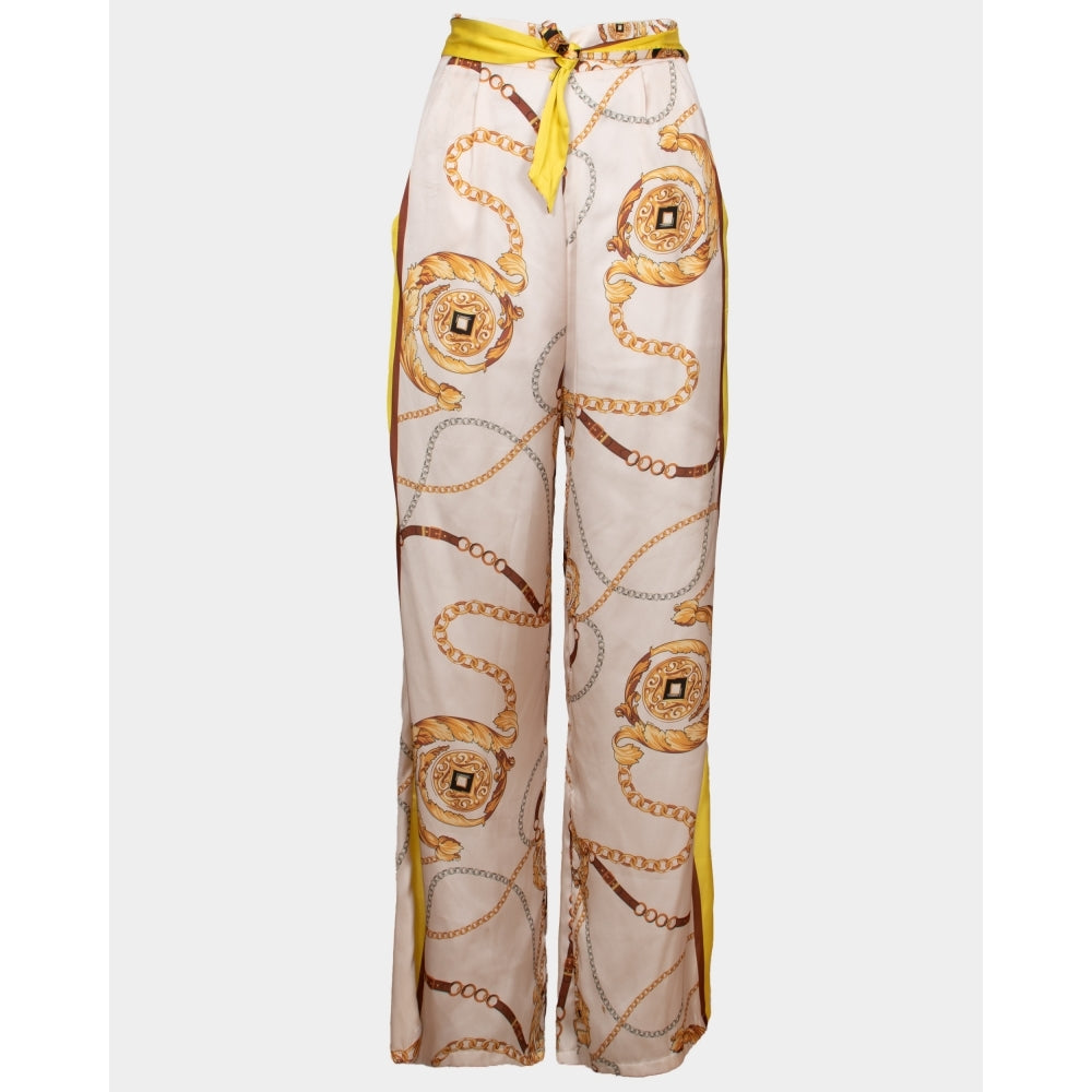 Florence neon yellow print soft satin trousers