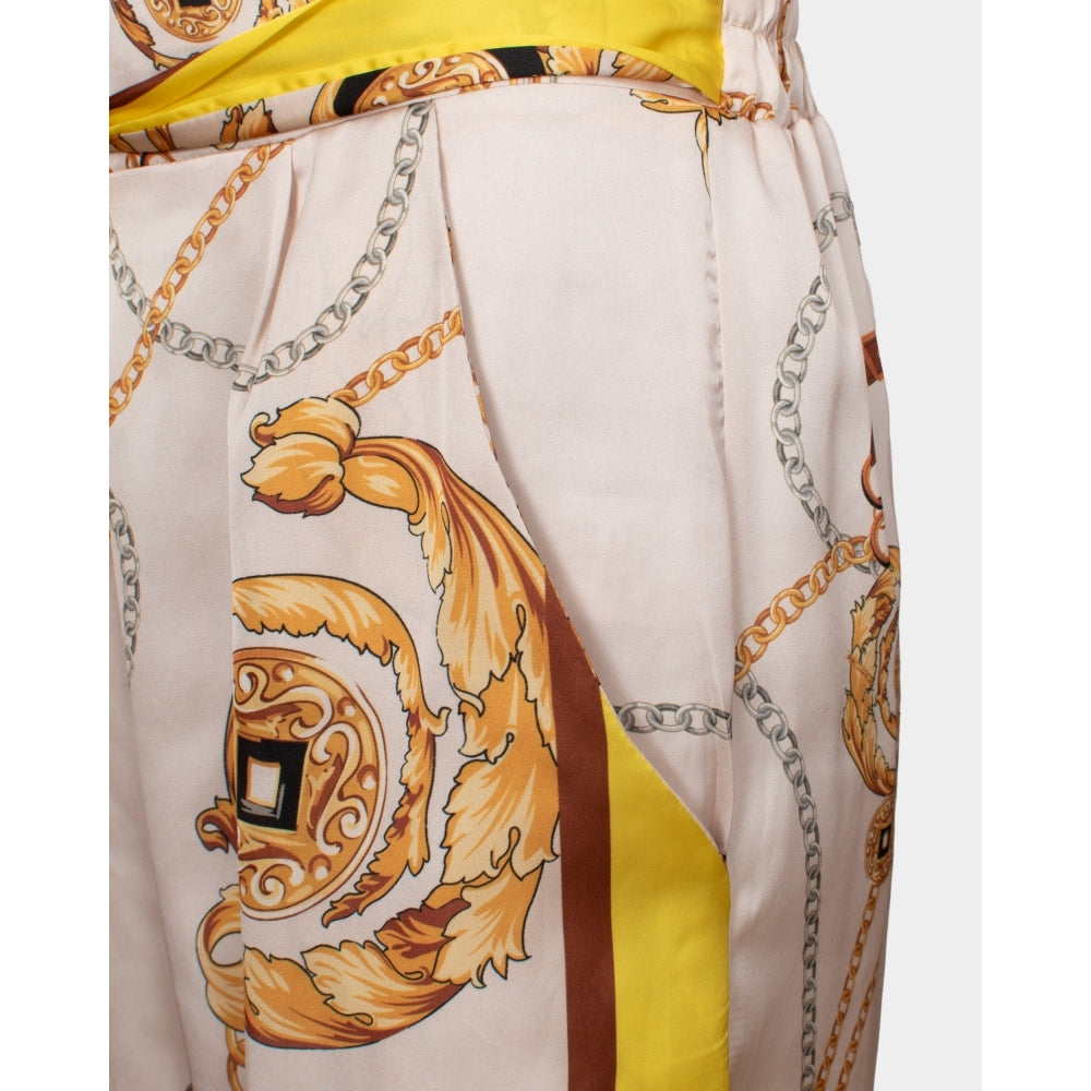 Florence neon yellow print soft satin trousers