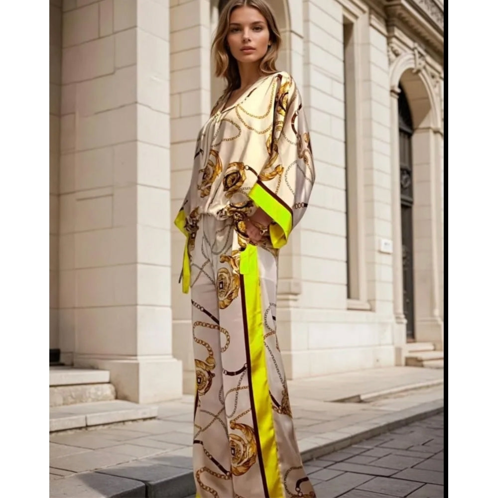 Florence neon yellow print soft satin trousers