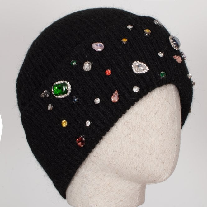 Gina black cashmere blend jewelled knitted hat