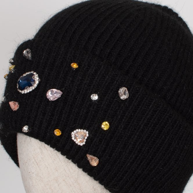 Gina black cashmere blend jewelled knitted hat