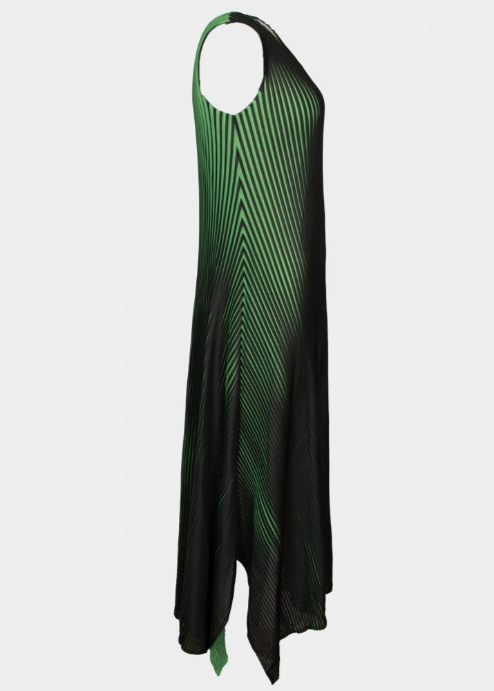 Helena green and black sleeveless trapeze pleated dress