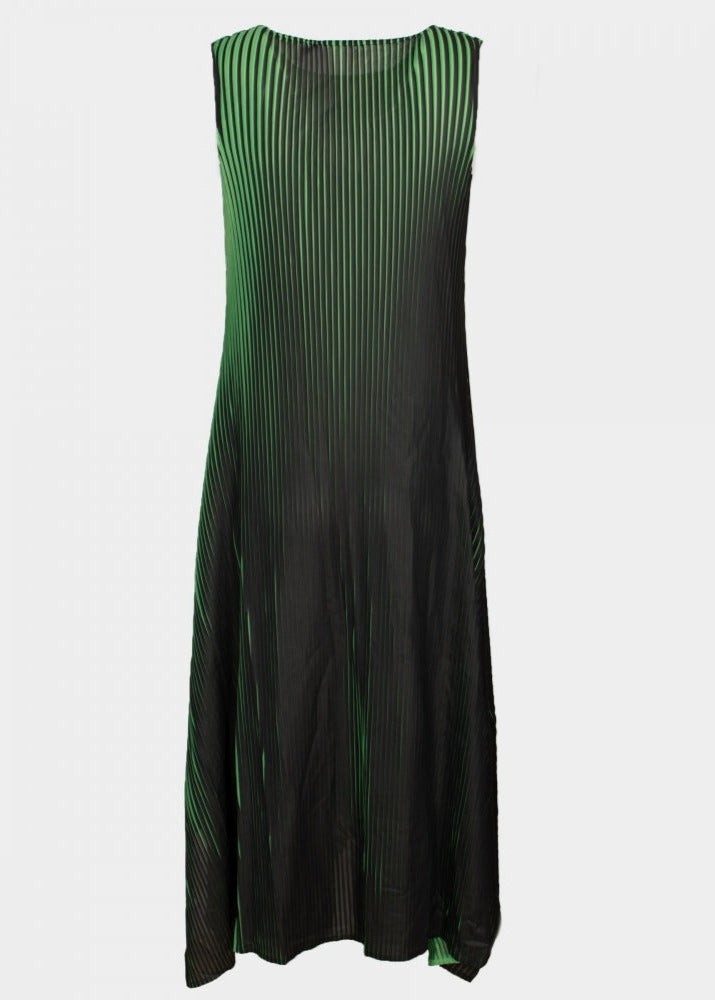 Helena green and black sleeveless trapeze pleated dress
