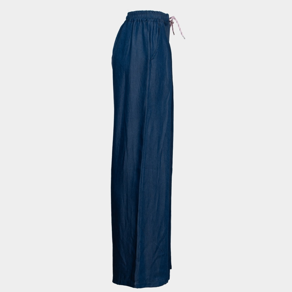 Jeanie blue chambray denim look wide leg trouser