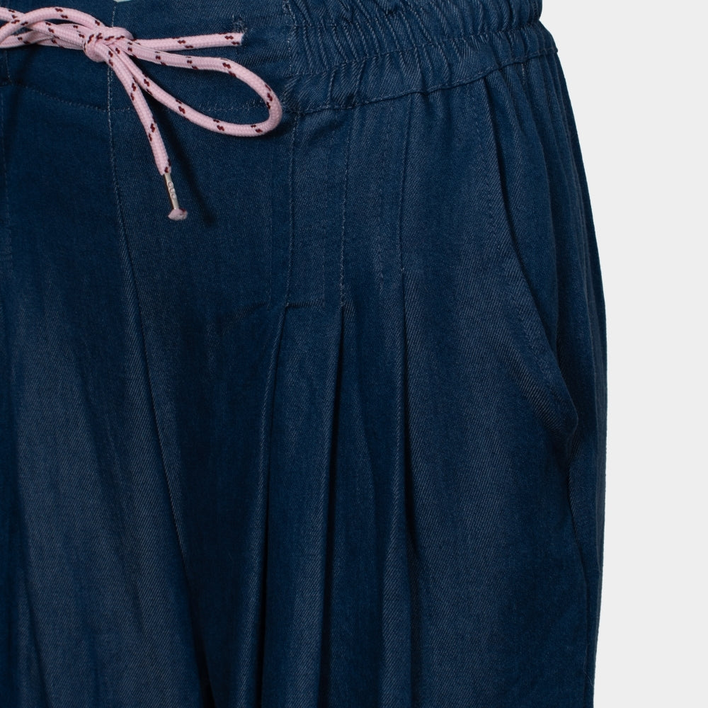 Jeanie blue chambray denim look wide leg trouser