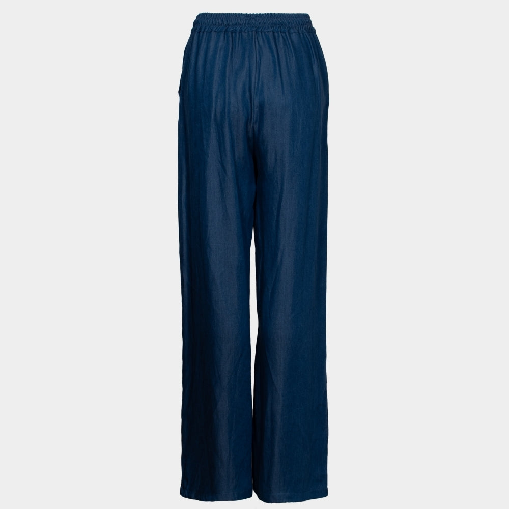 Jeanie blue chambray denim look wide leg trouser