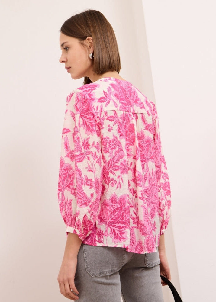 Jennah fuschia pink floral print silk blend blouse