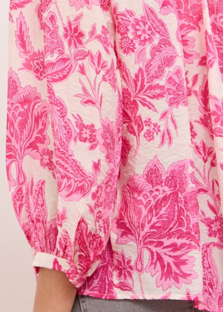 Jennah fuschia pink floral print silk blend blouse