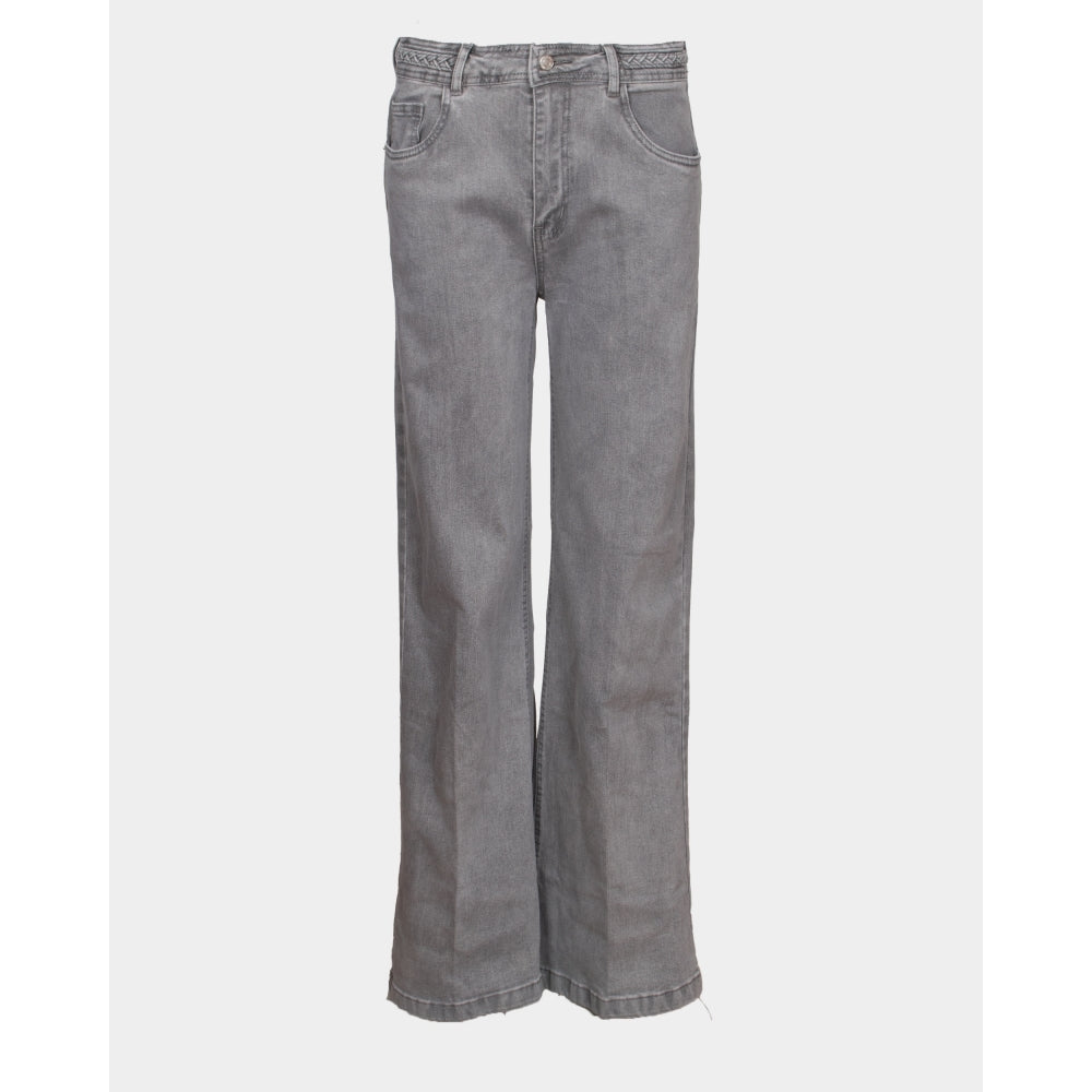 Leah grey denim plait waist stretch jeans