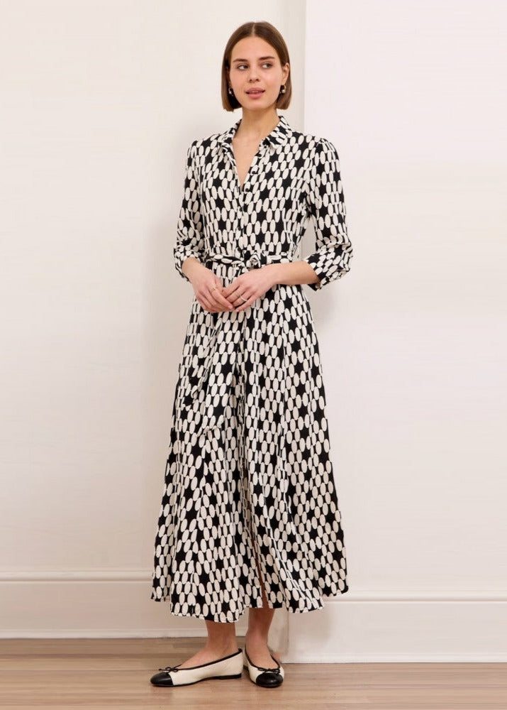 Luna black white joined dot printed shirt dress