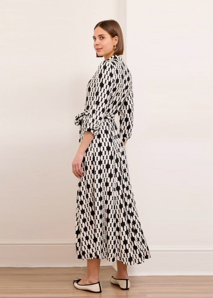 Luna black white joined dot printed shirt dress