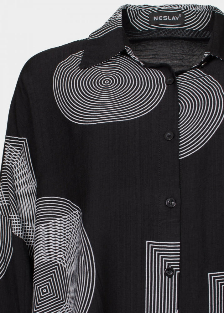 Marisa black spiro printed 3/4 sleeve shirt