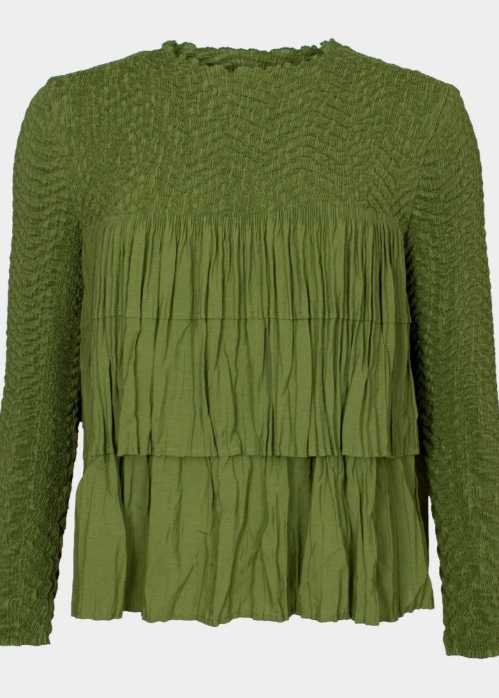 Nic lime green tiered hem part pleated top