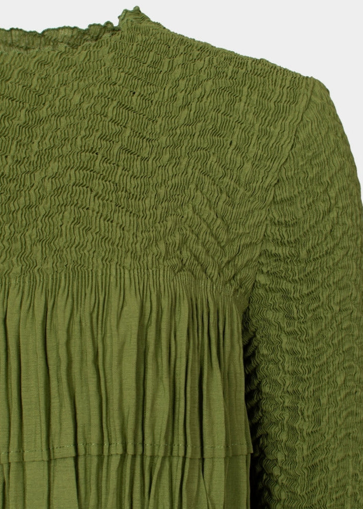 Nic lime green tiered hem part pleated top