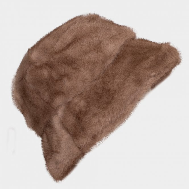 Paisley taupe faux fur bucket hat