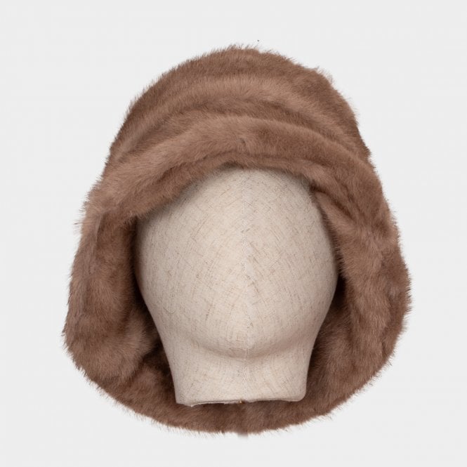 Paisley taupe faux fur bucket hat