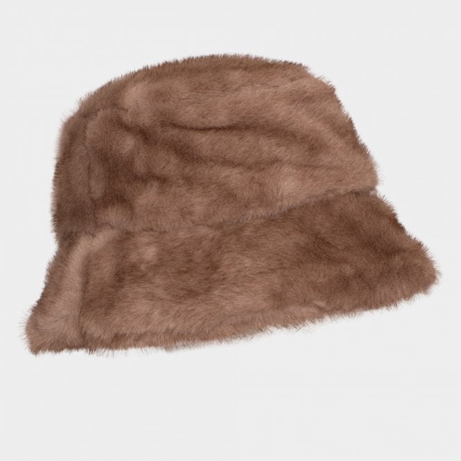 Paisley taupe faux fur bucket hat