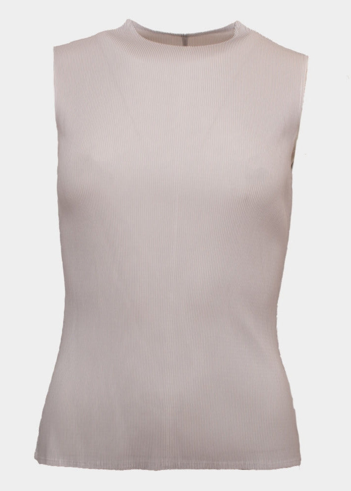 Pippa grey sleeveless pleated round neck top