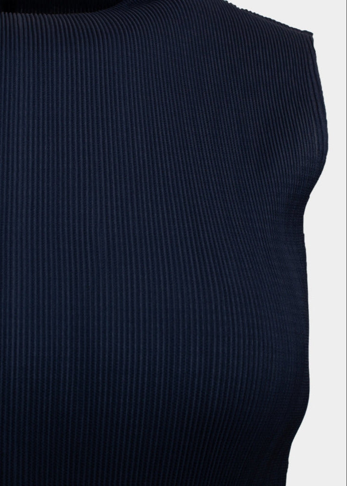 Pippa navy sleeveless pleated round neck top