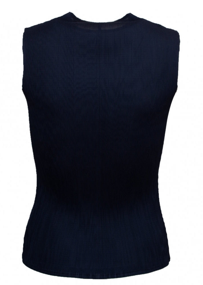 Pippa navy sleeveless pleated round neck top