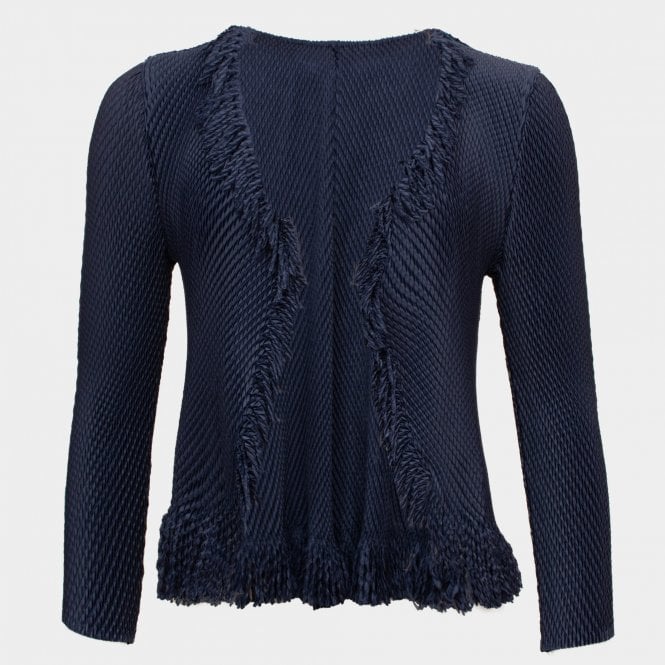 Tabitha navy fringe ribbed pleated jacket