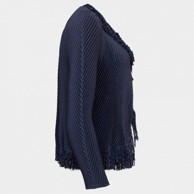 Tabitha navy fringe ribbed pleated jacket