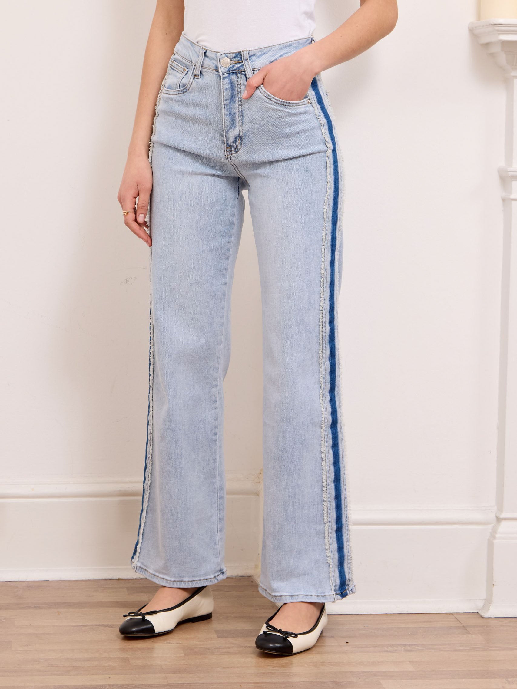 Katy - Side stripe wide leg jean