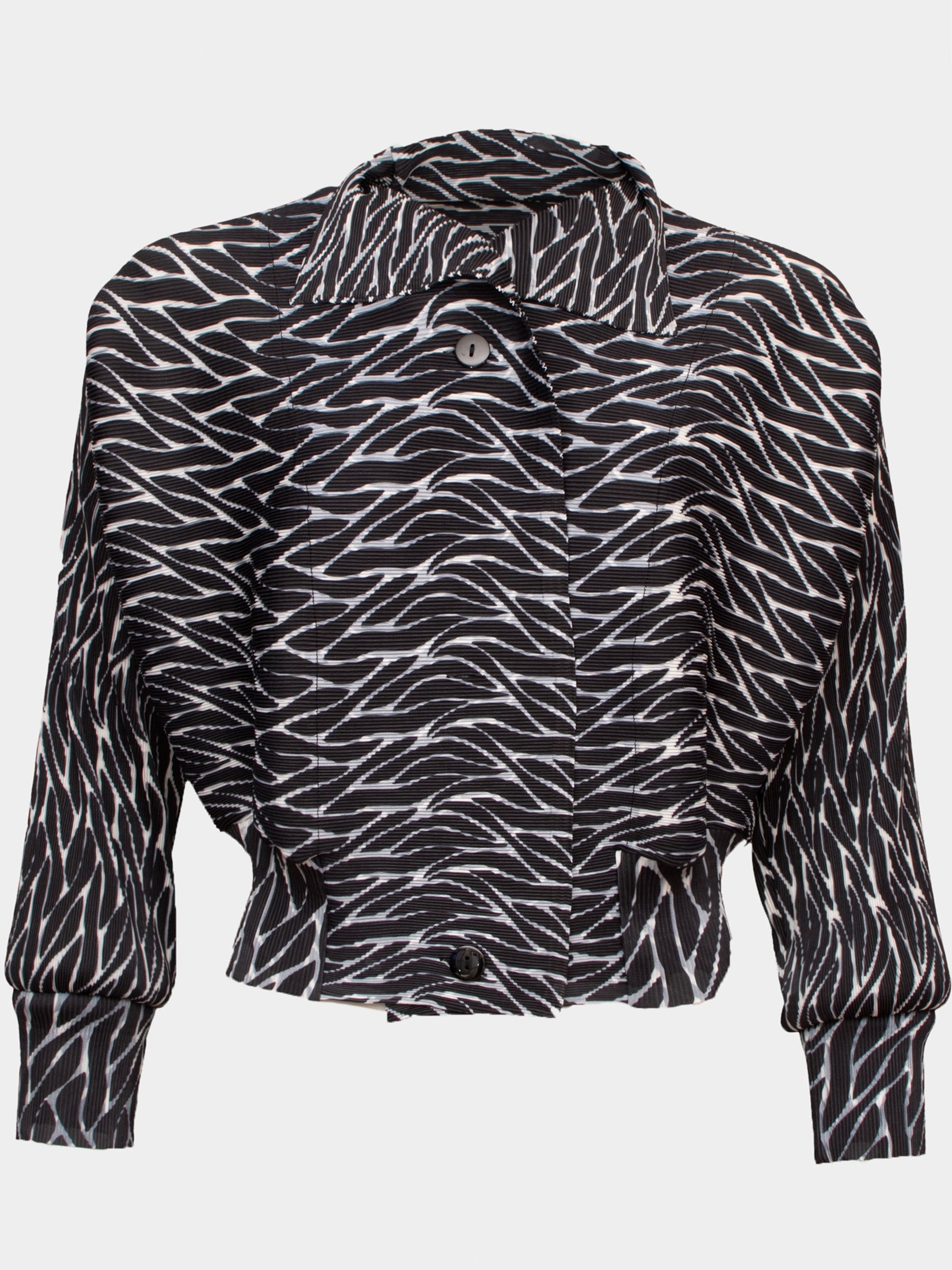 Juliette black white printed pleated bomber jacket